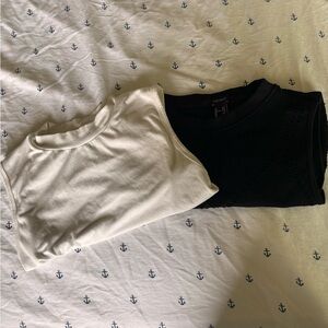 White and Black Cropped Sleeveless Tops